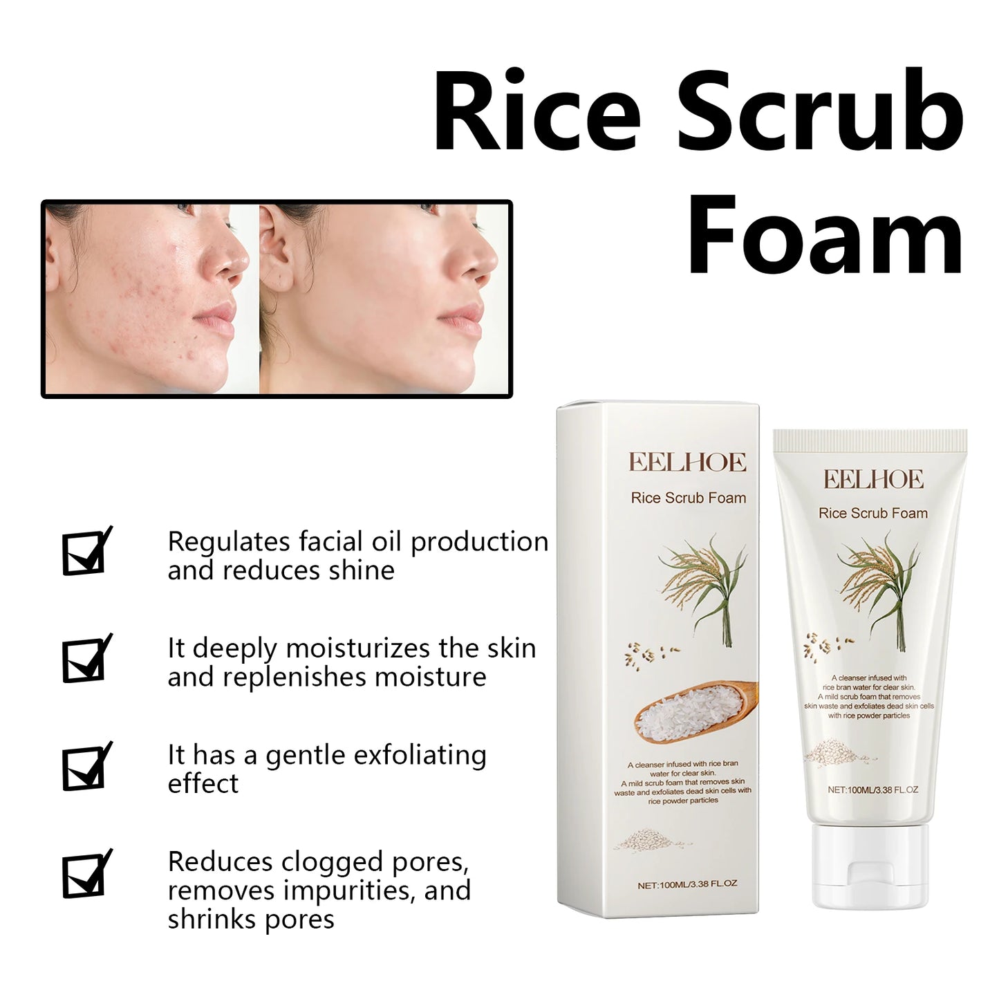 EELHOE Rice Scrub Foam Cleanser